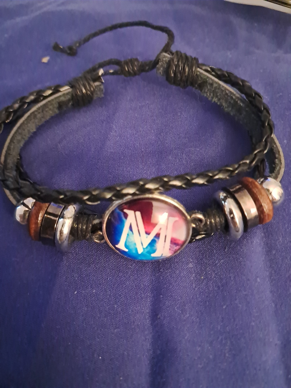 Personalized Monogram 'M' Black Leather Braided Bracelet